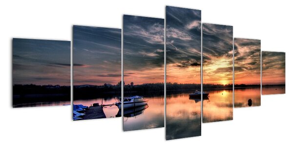 Západ slunce v přístavu - obraz na stěnu (210x100cm)