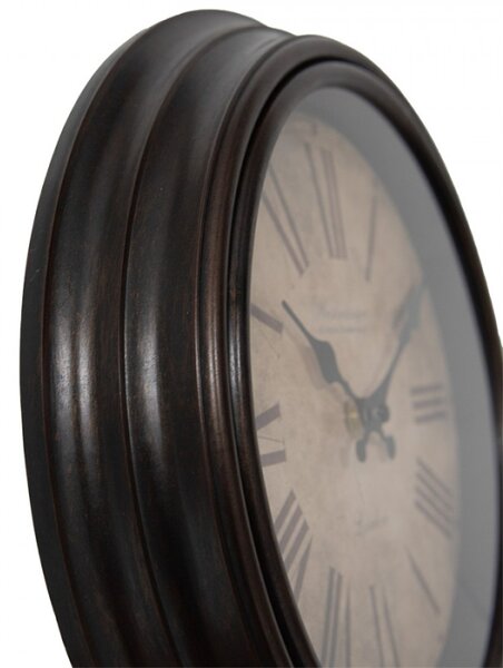 Hnědé nástěnné hodiny s patinou a nápisem Westminster Clock Company – 29x5 cm