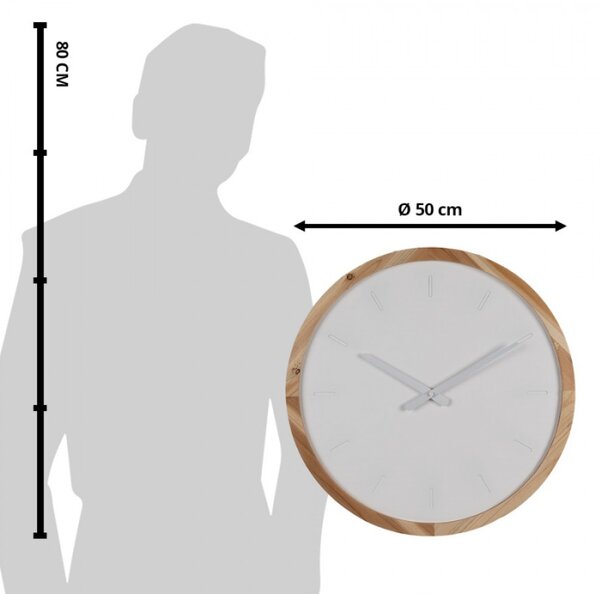 Bílé minimalistické nástěnné hodiny s dřevěným rámem – 50 cm