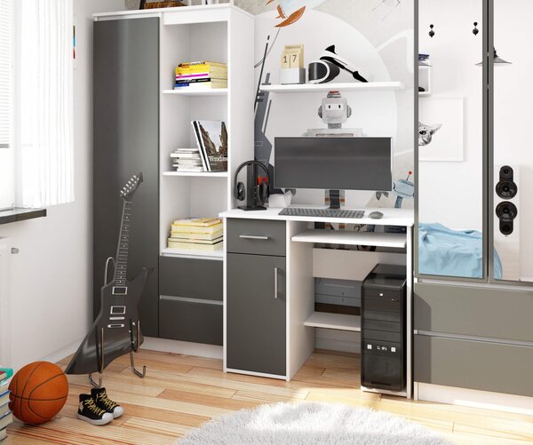 Ak furniture Volně stojící psací stůl JAY 90 cm bílý/šedý