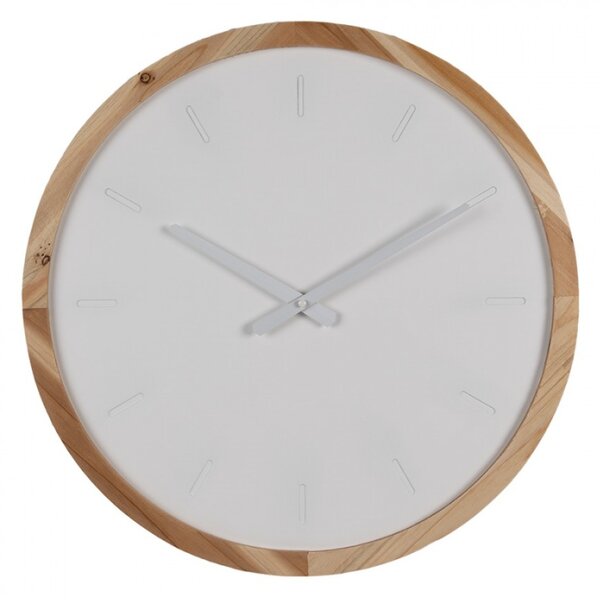 Bílé minimalistické nástěnné hodiny s dřevěným rámem – 50 cm