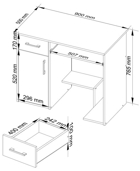 Ak furniture Volně stojící psací stůl Jay 90 cm bílý/černý lesk