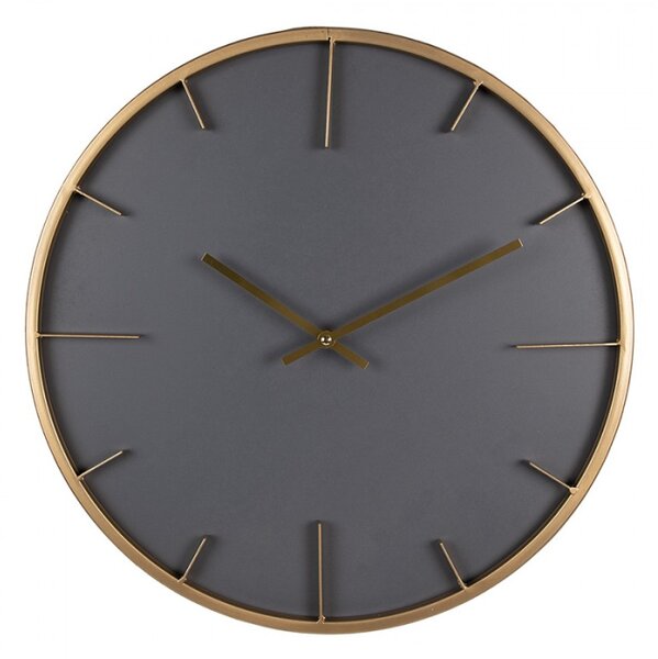 Šedé minimalistické nástěnné hodiny se zlatými ručičkami a rámem – 45 cm