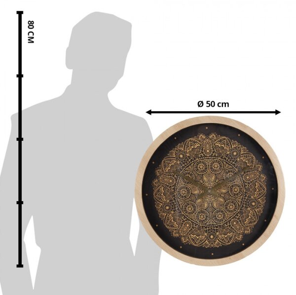 Černé nástěnné hodiny se zlatým zdobením a mandalou – 50 cm
