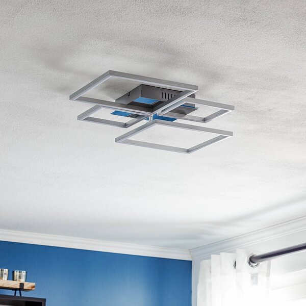 Briloner Stropní svítidlo LED Frame, 4 světla, hliník, stmívatelný, Hliník / šedá / zinek, Obývací pokoj / jídelna, kov, Moderní, Stropní svítidlo