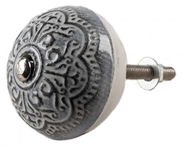 Sada 4 ks šedá keramická kulatá úchytka s orientálním ornamentem – 4 cm