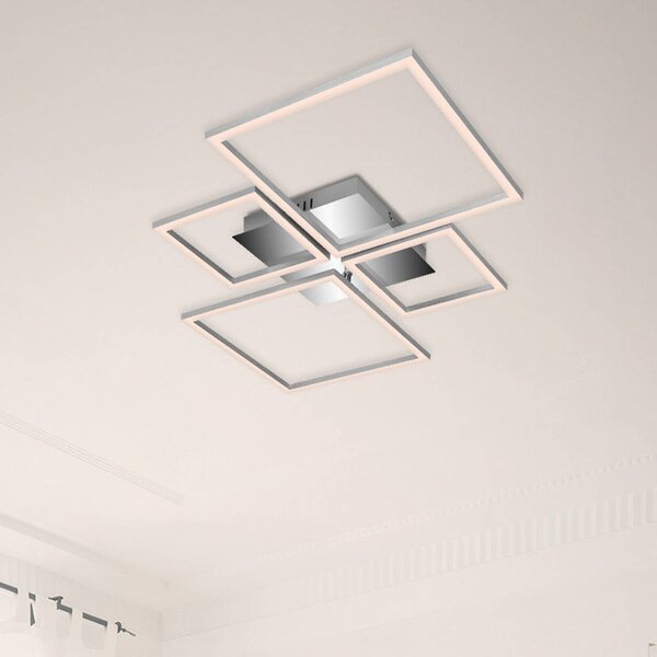 Briloner Stropní svítidlo LED Frame, 4 světla, hliník, stmívatelný, Hliník / šedá / zinek, Obývací pokoj / jídelna, kov, Moderní, Stropní svítidlo