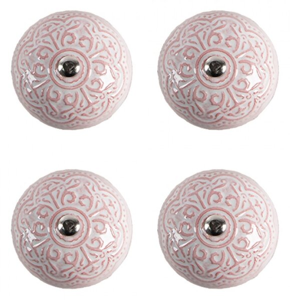 Sada 4 ks béžová keramická kulatá úchytka s růžovým orientálním ornamentem – 4 cm