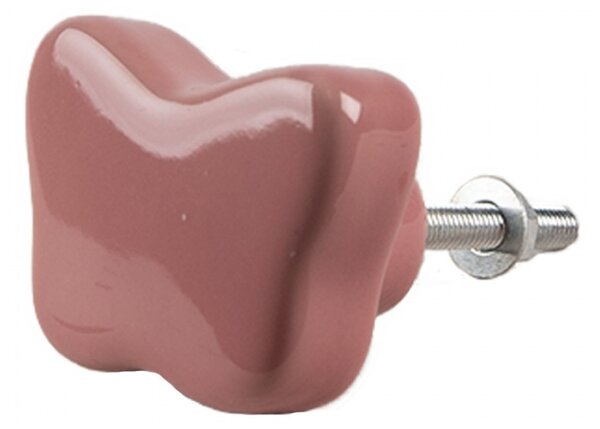 Sada 4 ks růžová keramická úchytka ve tvaru motýlka – 4x3 cm