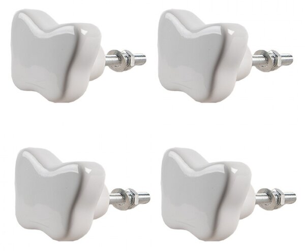 Sada 4 ks bílá keramická úchytka ve tvaru motýlka – 4x3 cm