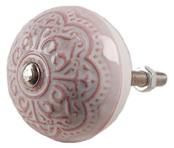 Sada 4 ks béžová keramická kulatá úchytka s růžovým orientálním ornamentem – 4 cm