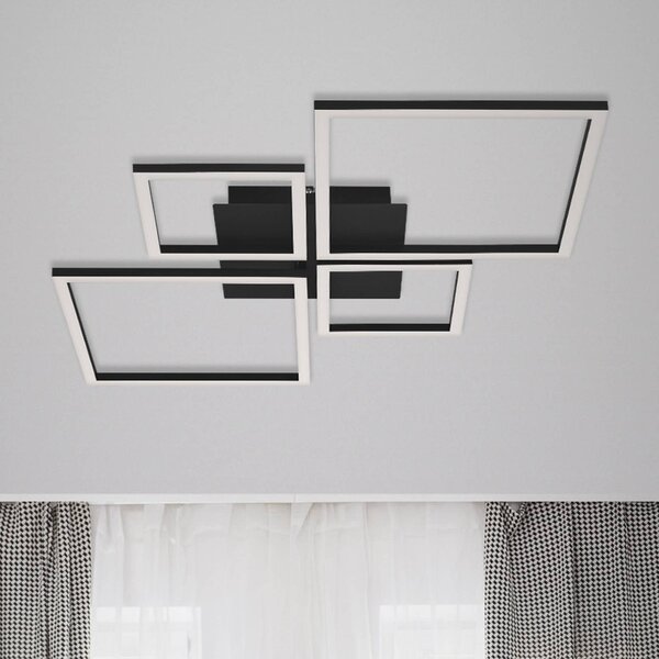 Briloner LED stropní světlo Frame, Step dim, 4 zdroje černá, stmívatelný, Černá, Obývací pokoj / jídelna, kov, Moderní, Stropní svítidlo