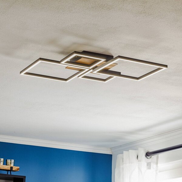 Briloner Stropní svítidlo LED Rám, Step dim, 4 světla dřevo, stmívatelný, Černá, Obývací pokoj / jídelna, kov, Moderní, Stropní svítidlo
