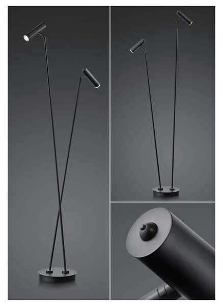 HELL LED stojací lampa Tom, 2 zdroje, černá, stmívatelný, Černá, Obývací pokoj / jídelna, Nerezová ocel, Moderní