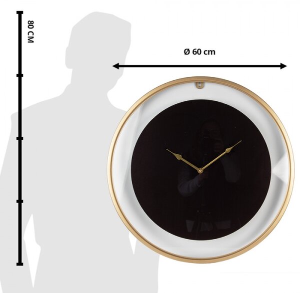 Bílo-černé skleněné nástěnné hodiny se zlatým kovovým rámem – 60 cm
