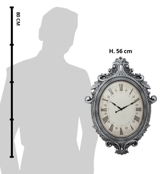 Béžové nástěnné hodiny se stříbrným vintage rámem – 56x6x76 cm