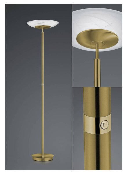HELL LED stojací lampa Findus, 1 zdroj starožitná mosaz, stmívatelný, Bronz / starožitná mosaz, Obývací pokoj / jídelna, kov, Moderní