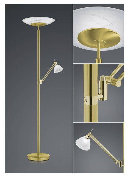 HELL LED stojací lampa Findus, 2 světla, mosaz, stmívatelný, Mosaz / zlato, Obývací pokoj / jídelna, kov, Moderní