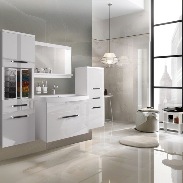 Koupelnový nábytek Belini bílý lesk + umyvadlo + zrcadlo ROD P 5/0/W/W/0/ZW