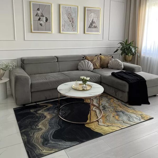Makro Abra Kusový koberec pratelný TOSCANA 38670 Abstraktní pogumovaný šedý krémový béžový Rozměr: 80x150 cm
