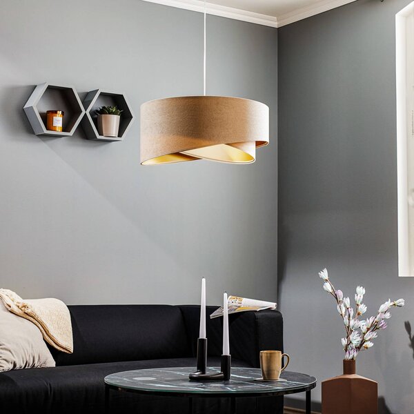 Maco Design Závěsné světlo Vivien, dvoubarevné, krémové/zlaté, stmívatelný, Krémová / jantar, Obývací pokoj / jídelna, Textil / tkanina / hedvábí, Moderní