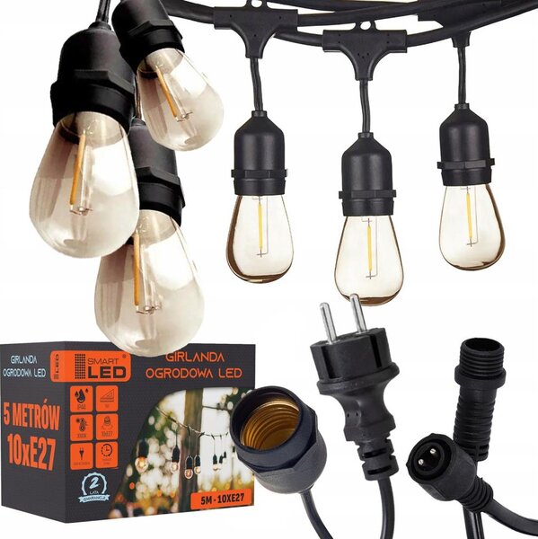 LED Venkovní dekorační řetěz 10xE27/1W/230V 6,44 m IP44 černá