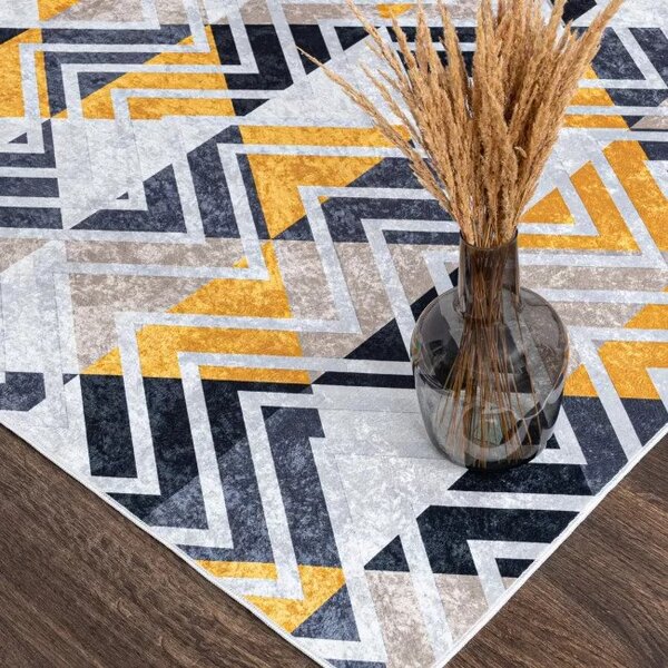 Makro Abra Kusový koberec pratelný TOSCANA 2391 Geometrický Moderní pogumovaný šedý žlutý krémový Rozměr: 80x150 cm