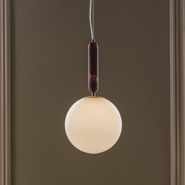 Globen Lighting Závěsné světlo Torrano, červené, Ø 30 cm, mramor, stmívatelný, Červená, Obývací pokoj / jídelna, Kámen, Skandinávský