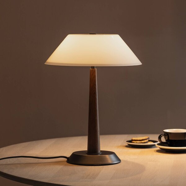 Globen Lighting Stolní lampa Ligna, výška 39 cm, bílá/bronzová/dubová, Bronz / starožitná mosaz, Obývací pokoj / jídelna, kov, Design
