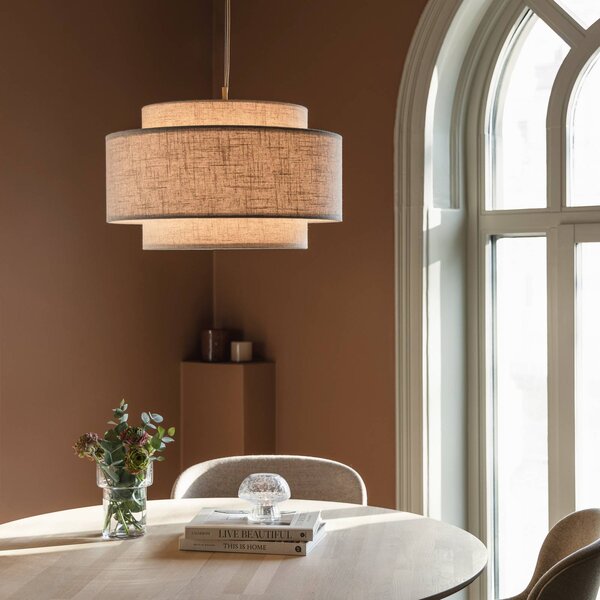 Globen Lighting Závěsné světlo Noah Bouclé, Ø 50 cm, béžové, stmívatelný, Krémová / jantar, Obývací pokoj / jídelna, Textil / tkanina / hedvábí, Skandinávský