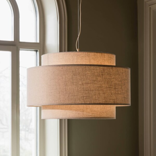 Globen Lighting Závěsné světlo Noah Bouclé, Ø 70 cm, béžové, stmívatelný, Krémová / jantar, Obývací pokoj / jídelna, Textil / tkanina / hedvábí, Skandinávský