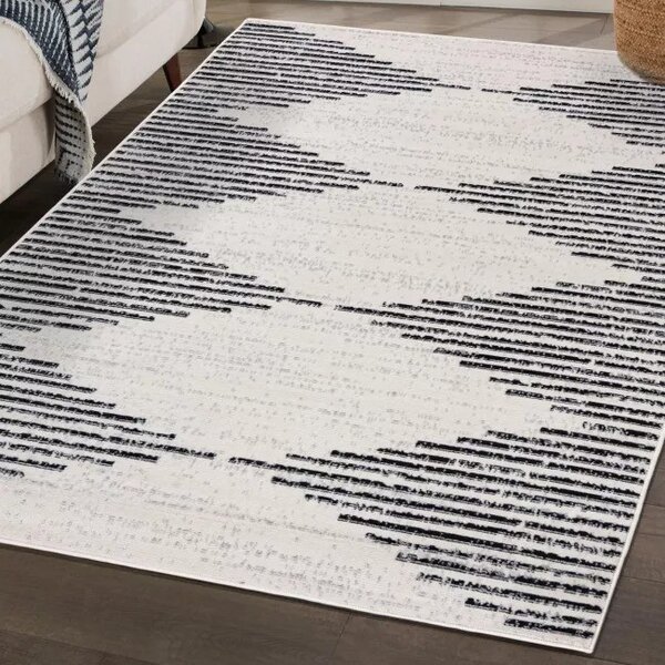 Makro Abra Moderní kusový koberec GRACE 3478A Geometrický krémový černý Rozměr: 140x200 cm