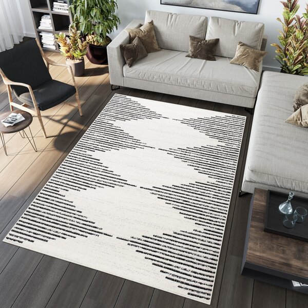 Makro Abra Moderní kusový koberec GRACE 3478A Geometrický krémový černý Rozměr: 140x200 cm