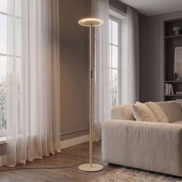 Arcchio LED stojací lampa Frile, béžová, výška 190 cm, stmívatelné, stmívatelný, Krémová / jantar, Obývací pokoj / jídelna, Hliník, Moderní