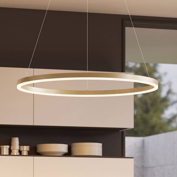 Arcchio Závěsné světlo Albiona, béžové, 1 kruh, Ø 80 cm, stmívatelný, Krémová / jantar, Kuchyň, kov, Moderní