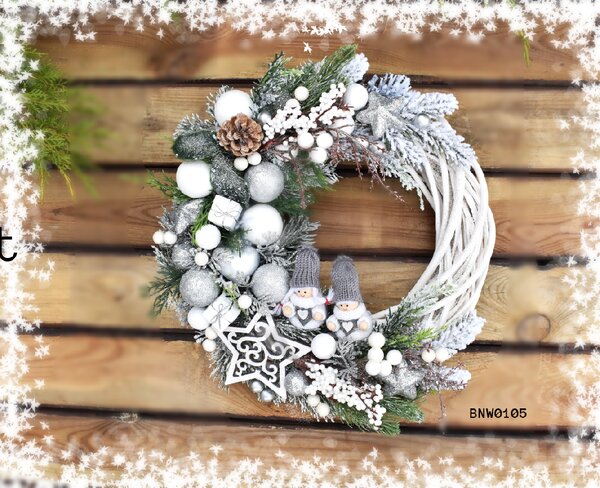 Vánoční věnec na dveře hvězdička šedo-bílé dekorace průměr 30cm bílý
