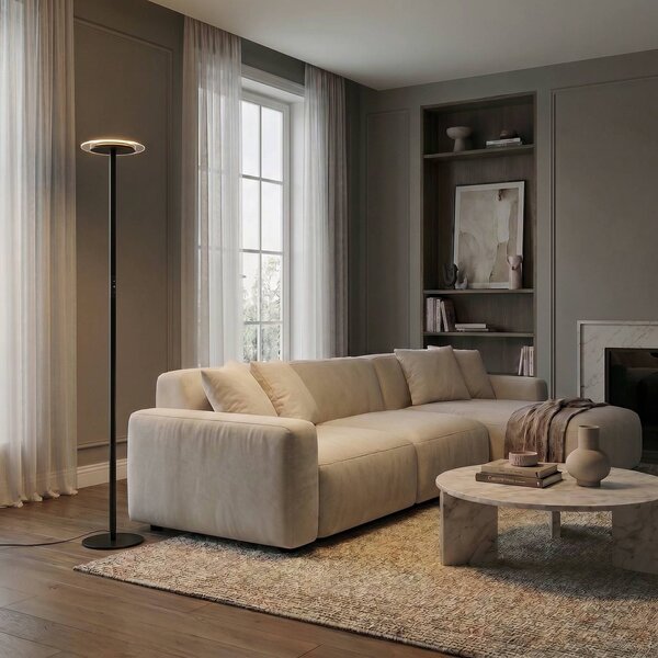 Arcchio LED stojací lampa Frile, černá, výška 190 cm, stmívatelné, stmívatelný, Černá, Obývací pokoj / jídelna, Hliník, Moderní