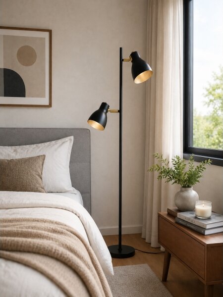 LED Stojací lampa 2xE27/7W/230V 2700K černá