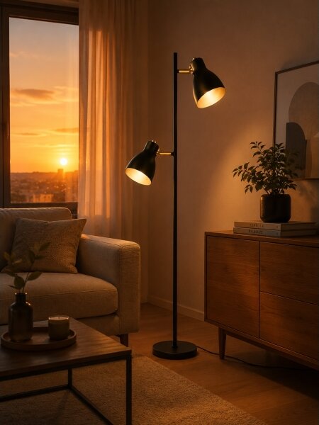 LED Stojací lampa 2xE27/7W/230V 2700K černá