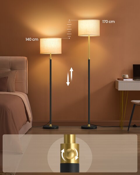 VASAGLE Stojací lampa s nastavitelnou výškou 140-170 cm zlatá černá