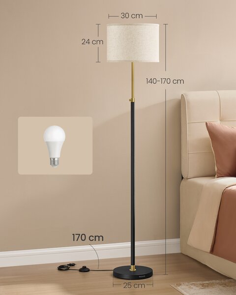 VASAGLE Stojací lampa s nastavitelnou výškou 140-170 cm zlatá černá