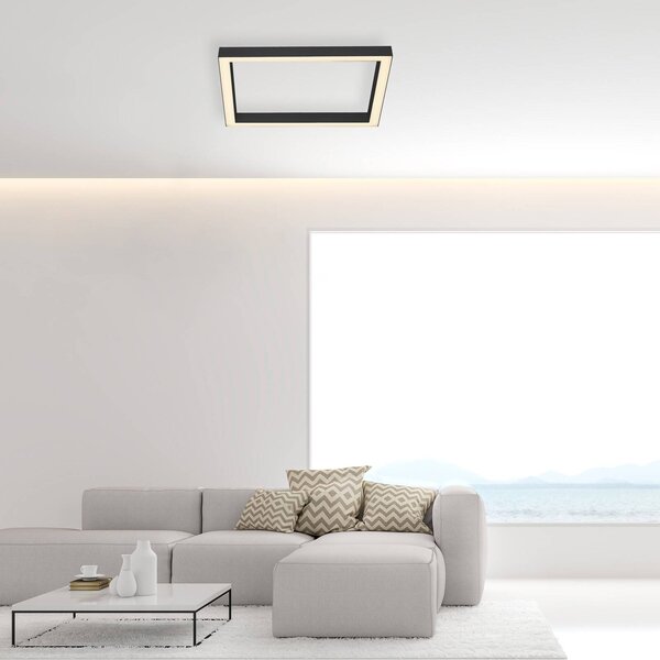 PURE Stropní svítidlo LED Lines, 55x55 cm, antracit, dálkové ovládání, stmívatelný, Černá, Obývací pokoj / jídelna, Hliník, Moderní