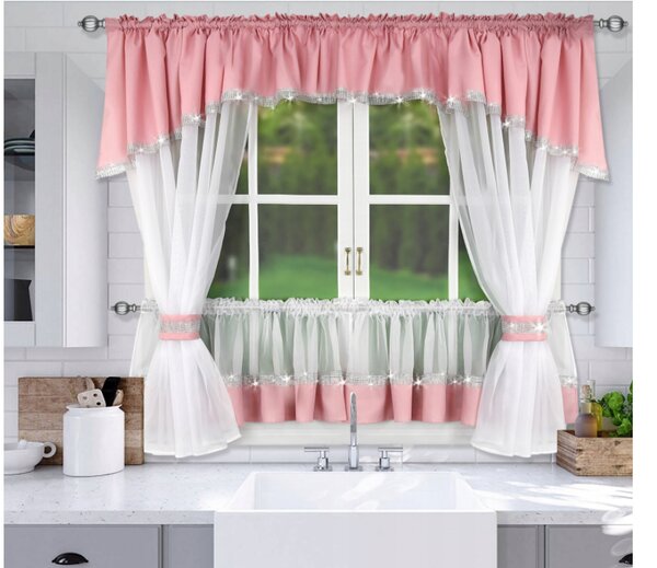 Hotová záclona s imitovanými zirkony 400x160cm,více barev Barva: růžová, Rozměr: 400x160cm