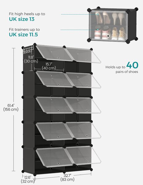 SONGMICS Modulární botník 10 boxů 83 x 156 x 32 cm černá