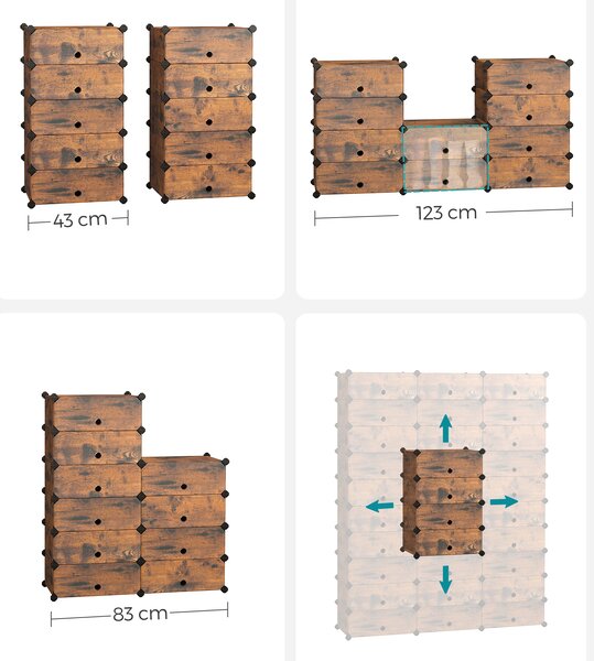 SONGMICS Modulární botník 10 boxů 43 x 173 x 31 cm hnědá