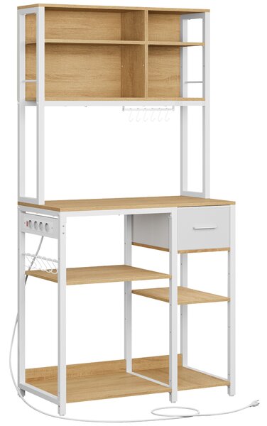 VASAGLE Kuchyňský regál se zásuvkovou lištou 80 x 180 x 40 dub bílá