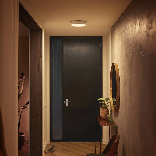 Philips Hue Stropní svítidlo Enrave LED 26,1 cm bílé, stmívatelný, Bílá / opál, Obývací pokoj / jídelna, kov, Moderní