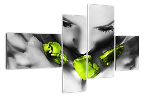 Moderní obraz - zelené kameny v dlani (110x70cm)