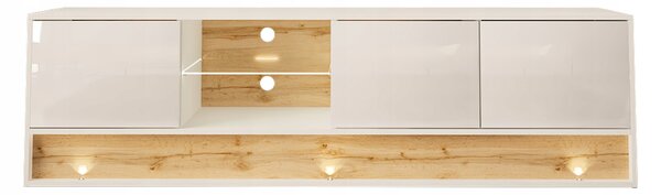 TV stolek VISIONARY 180 cm bílý lesk / dub wotan