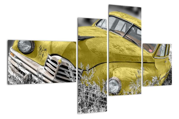 Obraz žlutého auta na louce (110x70cm)